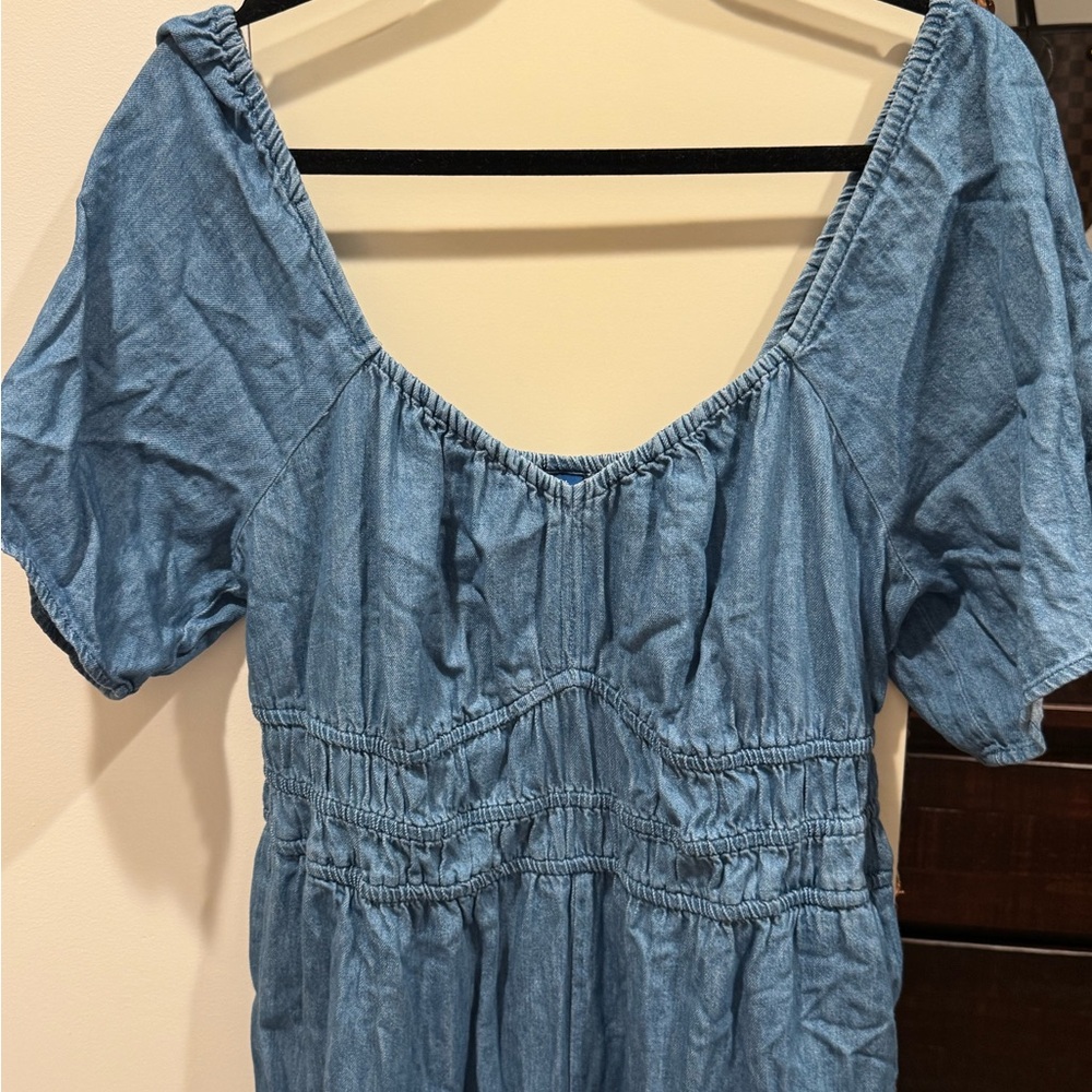 Denim Waist Defined Puff Sleeve Jumpsuit - Picture 2 of 6